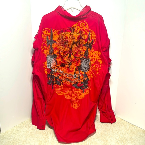 Mens "Empra" Red Embroidered Button Dress Shirt - Revolution 4XL - Picture 1 of 10